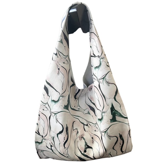 🕊️COS Marbled Genuine Leather Tote Shoulder Bag White Pink - Picture 1 of 12